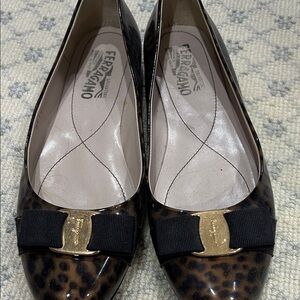 Salvatore Ferragamo Leopard Flats with Gold Detail